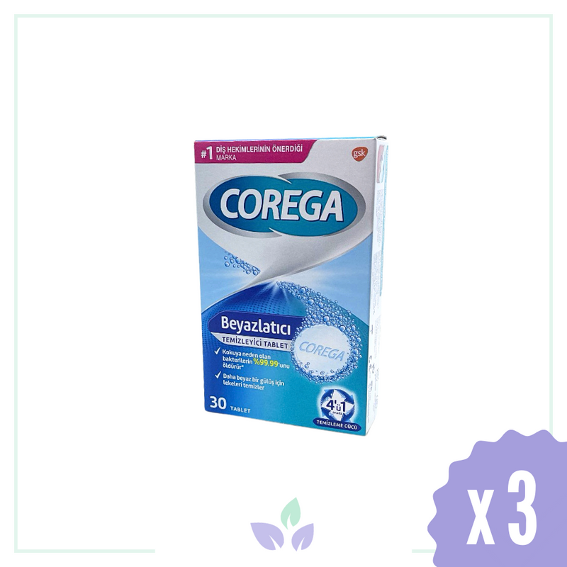 Corega Diş Protezi Beyazlatıcı Temizleyici 30 Tablet x 3 Adet
