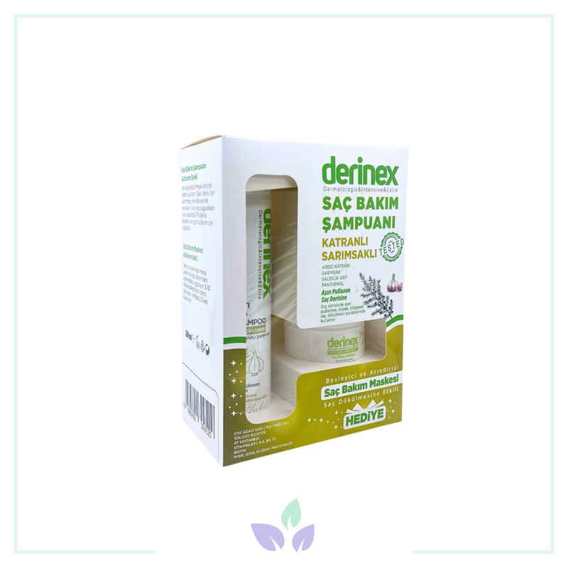 Derinex Katranlı Sarımsaklı Saç Bakım Şampuanı 250 ml + Saç Bakım Maskesi Hediye