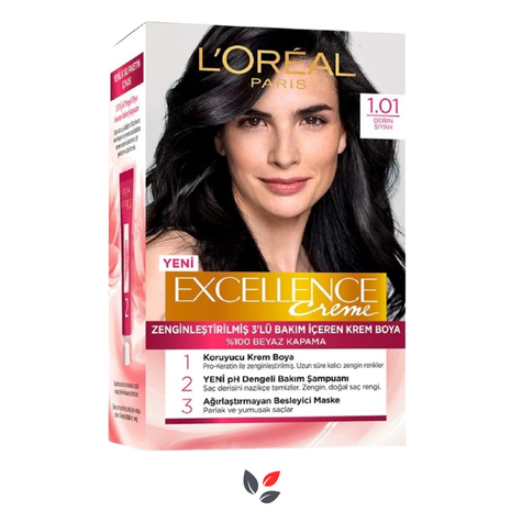 Loreal Excellence Creme 1.01 Derin Saf Siyah Saç Boyası