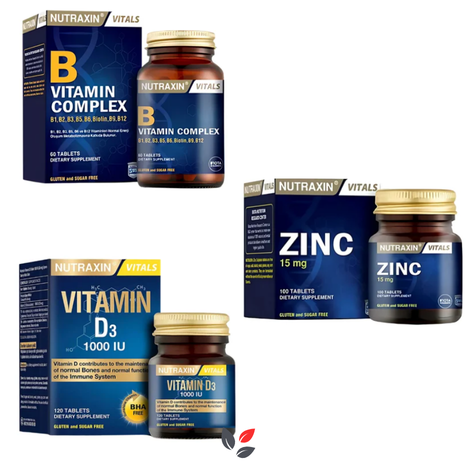 Nutraxin B Complex Vitamin 60 + Vitamin D3 1000 IU 120 + Zinc Sulphate 100