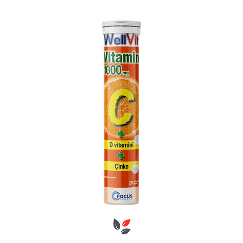Wellvit Vitamin C +D+Çinko 1000 mg 20 Efervesan Tablet